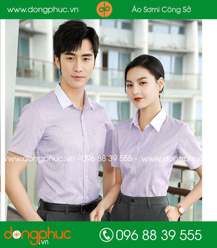  Đồng phục áo sơ mi kẻ màu hồng nhạt cộc tay